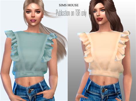 Womens Plain Blouse With Ruffles By Sims House From Tsr • Sims 4 Downloads