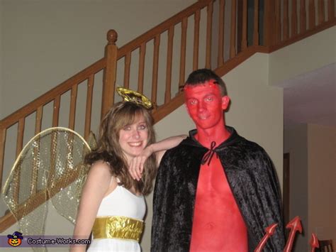 Fancy dress ideas of angel. Angel and Devil homemade Halloween costume for couple