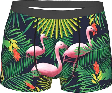 Mens Boxer Briefs Flamingos Tropical Leaves Underwear Breathable Boxer