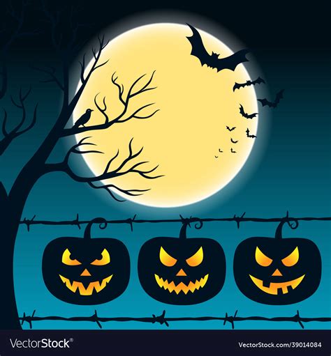 Halloween Night Background With Full Moon Scary Vector Image