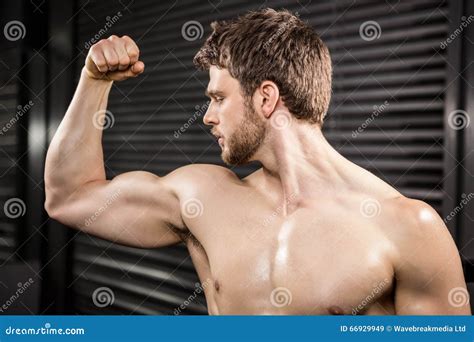 Shirtless Man Flexing Biceps Stock Image Image Of Exercising Adult