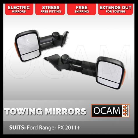 Ocam Extendable Towing Mirrors For Ford Ranger Px 1and2 Black Orange