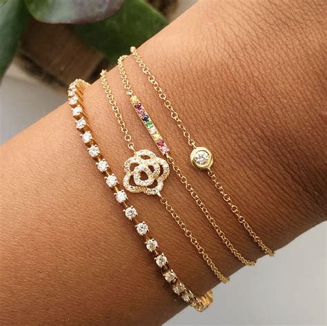 14k Rose Gold Diamond Solitaire Bezel Bracelet Bracelets Shop By Style Ships In 4 6 Weeks