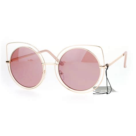 sa106 womens wire rim bat shape cat eye round circle lens sunglasses ebay