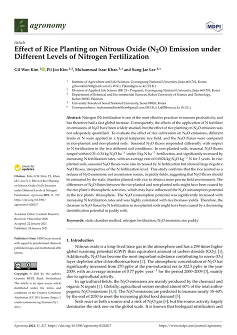 Pdf Effect Of Rice Planting On Nitrous Oxide N2o Emission Under