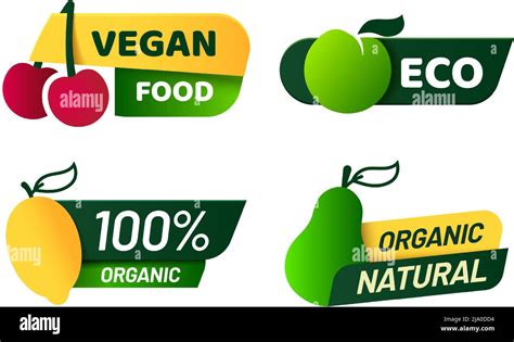 Vegan Labels Collection Organic And Natural Products Stock Vector