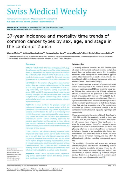 Pdf 37 Year Incidence And Mortality Time Trends Of Common Cancer Types By Sex Age And Stage