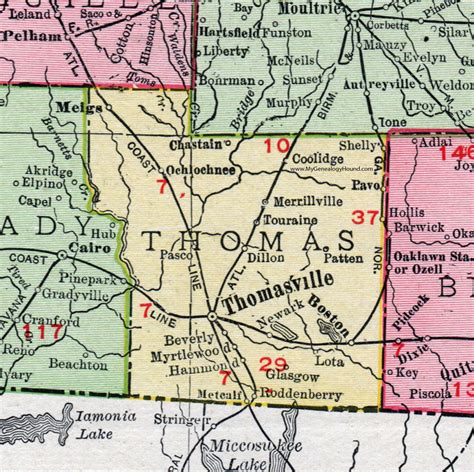 Thomas County Georgia 1911 Map Rand McNally Thomasville Boston