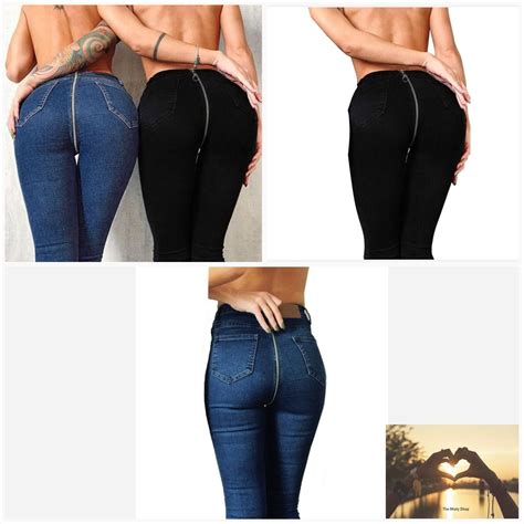 Women Back Zipper Pencil Stretch Denim Skinny Jeans Pants High Waist Trousers Womens Clothing