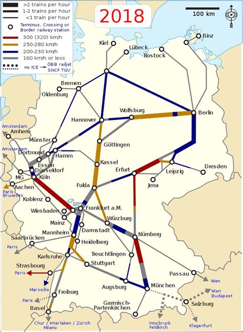 Map Of The German Ice Rail System Showing Long Distance Rail Lines