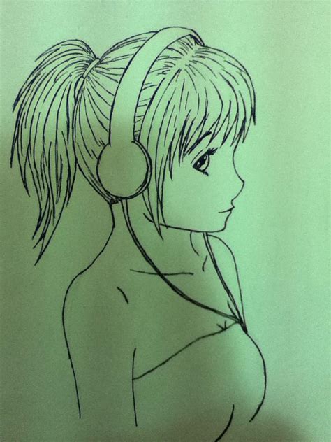 Girl With Headphones Drawing At Free For