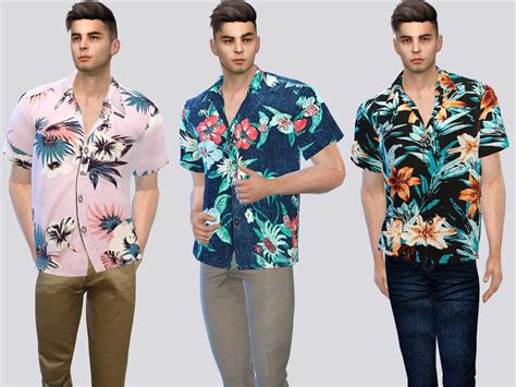 The Sims Resource Floral Buttonup Shirt