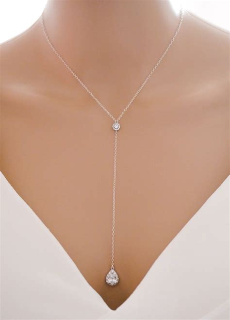 Crystal Lariat Y Drop Necklace With Detachable Backdrop Chain Etsy Uk