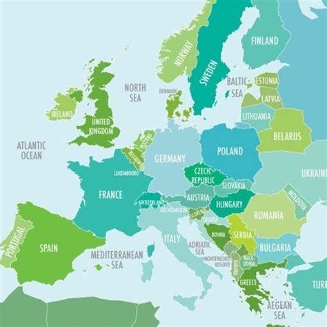 Items Similar To Printable Map Of Europe In Blue And Green For Ribba