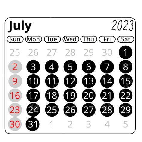 Minimalist Circle Style Black July 2023 Calendar July 2023 Calendar
