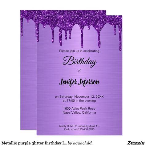 Metallic Purple Glitter Birthday Invitation Zazzle Glitter