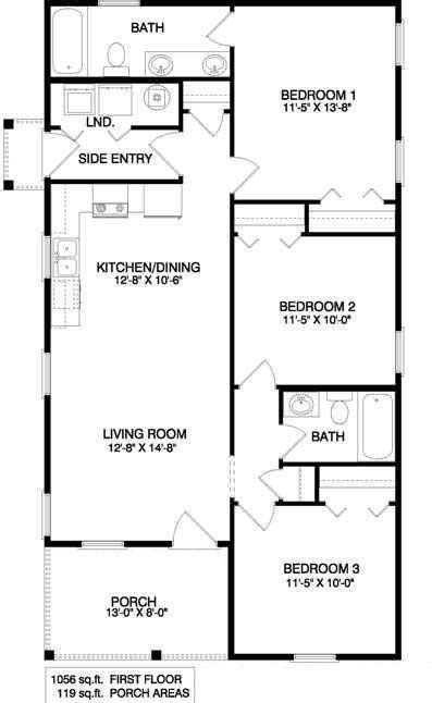 This Small Ranch House Plan Features Three Bedrooms And Two Full Baths