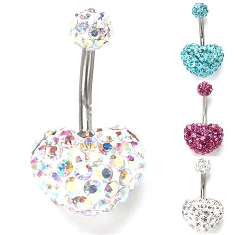 1pc Steel Belly Button Rings Crystal Navel Heart Piercing Navel Sex