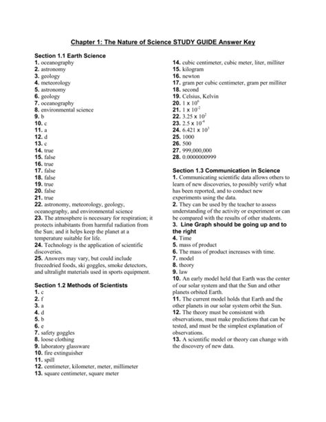 Chapter 1 The Nature Of Science Worksheet Answers