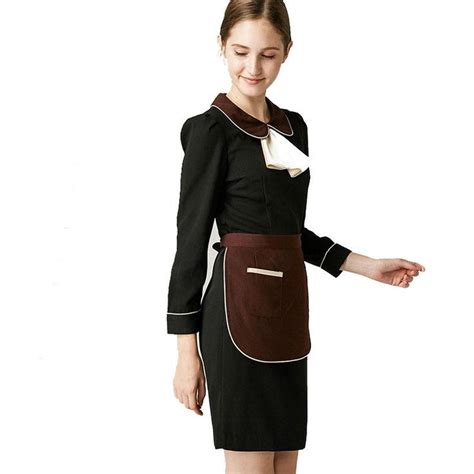 gorgeous women waitress uniforms work dress restaurant clothes sets with hat black work apron