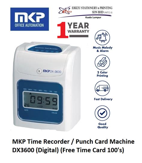 Mkp Time Recorder Punch Card Machine Dx3600 Digital Free Time Card