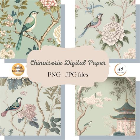 8 Colourful Chinoiserie Paper Chinoiserie Art Chinoiserie Etsy Uk In