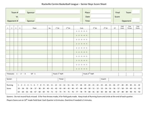 Basketball League Score Sheet Templates At