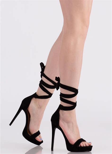 Gorgeous Gams Lace Up Platform Heels Black Heels Stiletto Heels