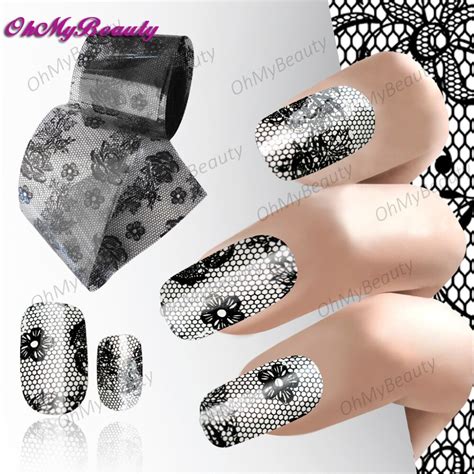 Blingbling Flower Foils Nail Art Sticker Water Decals Black Lace