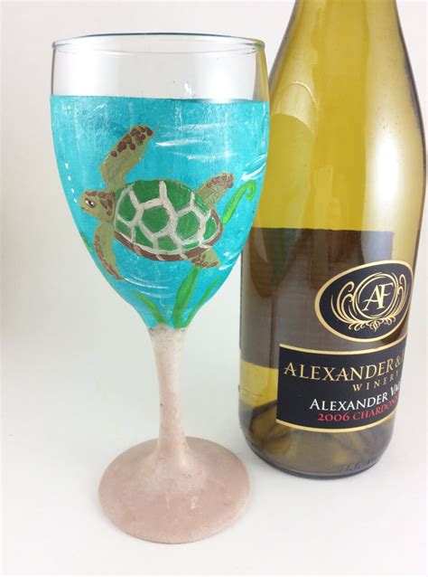 Painted Wine Glasses Under The Sea Personalized Glasses Custom Wine Glass Sea Turtles