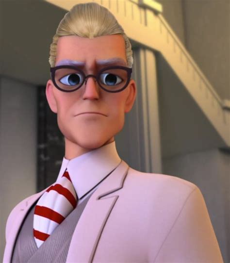 an animated man wearing glasses and a suit with a red striped tie standing in front of stairs