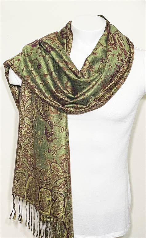 Pashmina Scarf For Women Indian Paisley Shawl Light Green Etsy Uk