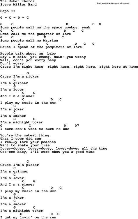 Song Lyrics With Guitar Chords For The Joker Steve Miller2