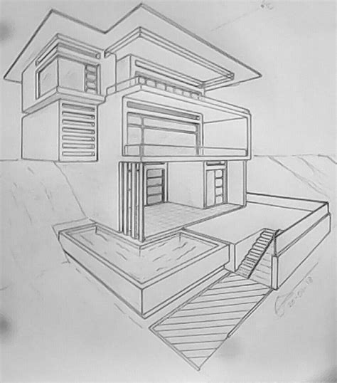 Arsitektur Layout Architecture Perspective Drawing Architecture