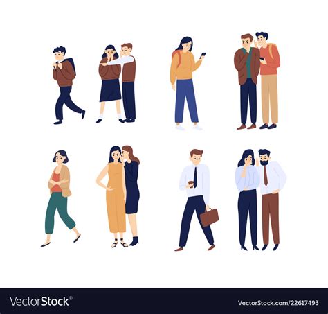 Collection Of Men And Women Gossiping Spreading Vector Image