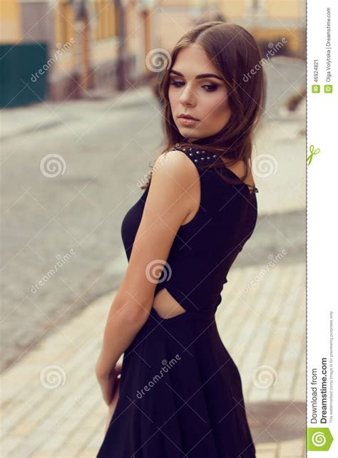 Young Beautiful Girl Street Fashion Model Shooting Stock