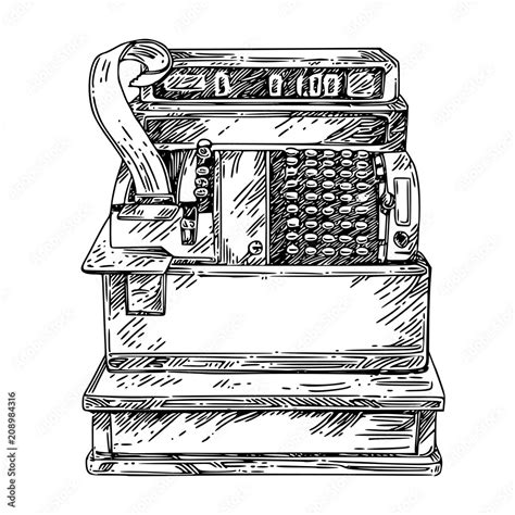 Vintage Cash Register Sketch Engraving Style Vector Illustration