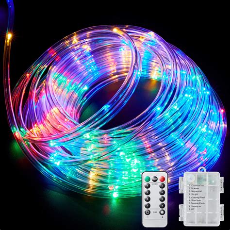Ollivage Led Rope Lights Outdoor String Lights Battery Powered With Remote Control 8 Modes
