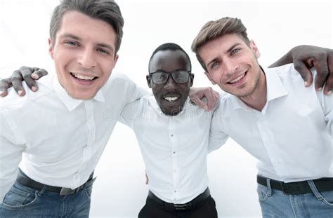 Close Upthree Successful Young Men Standing Together Stock Image