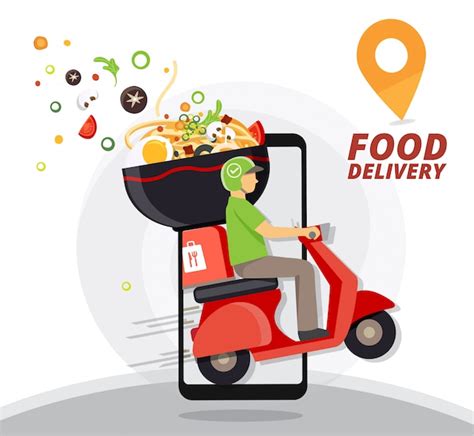 Premium Vector Food Delivery Service Fast Food Delivery Scooter