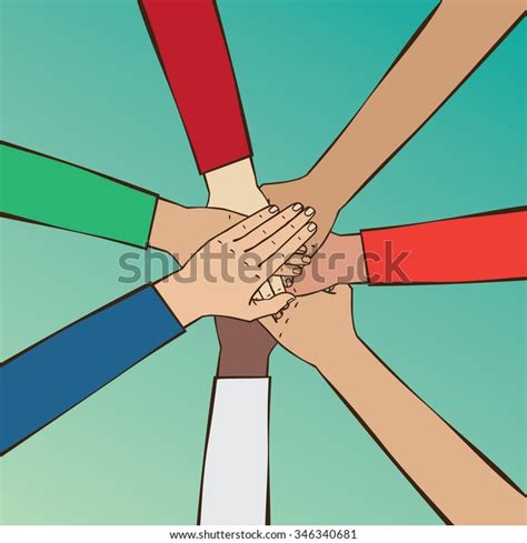 Group People Putting Hands Together Partnership Stock Vector Royalty