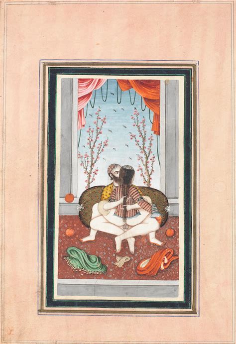 bonhams a couple seated by a balcony window in an erotic embrace qajar persia mid 19th century