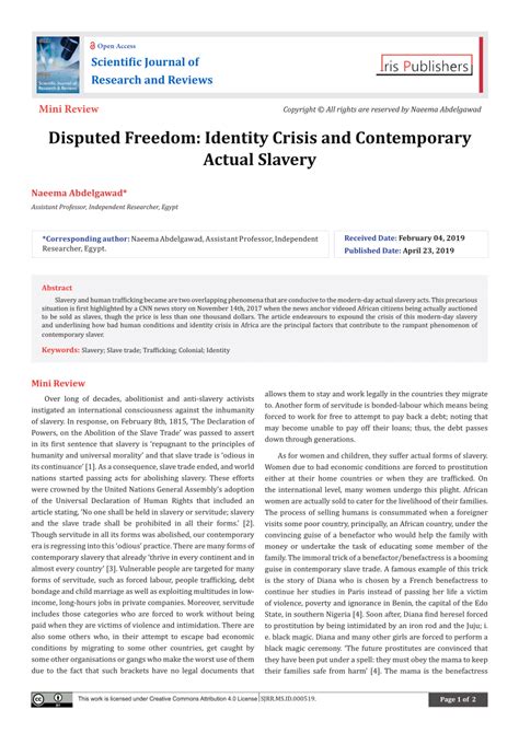 Pdf Disputed Freedom Identity Crisis And Contemporary Actual Slavery