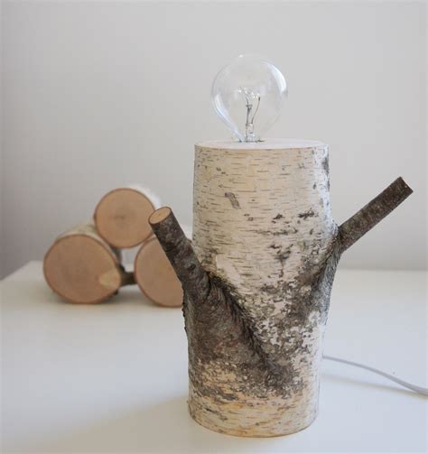 White Birch Forest Lamp Log Cabin Furniture Rustic Table Etsy