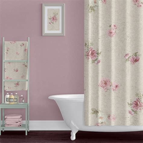 Blush Pink Floral Shower Curtain Shabby Chic Roses Farmhouse Etsy