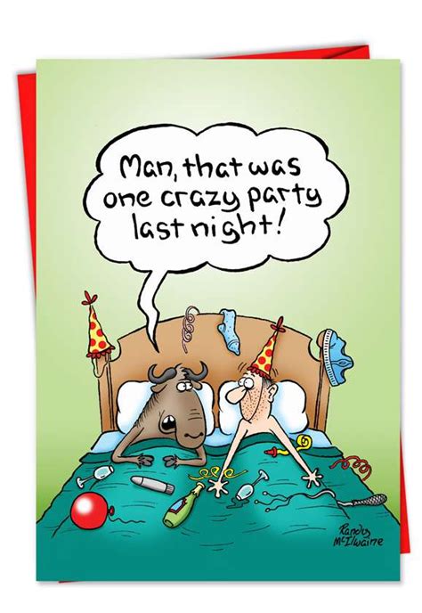 Crazy Party Gnu Year Cartoon New Year Funny Card