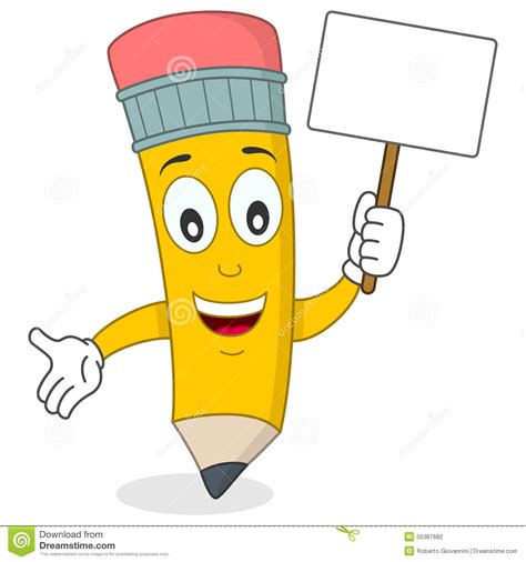 Happy Pencil Character Holding Banner Stock Vector Image