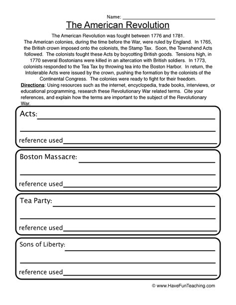 American Revolution Worksheet By Teach Simple