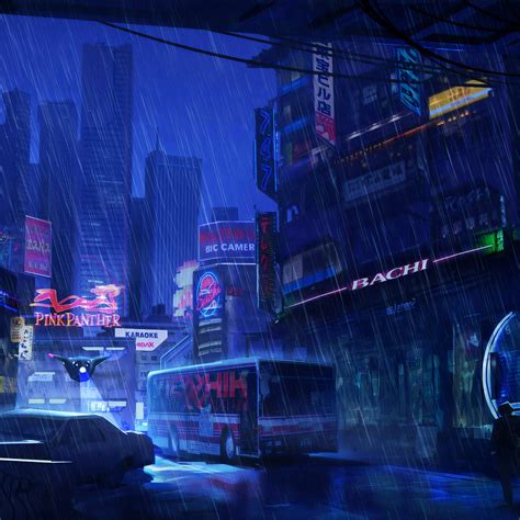 2048x2048 Futuristic City Dark Evening Rain 4k Ipad Air Hd 4k