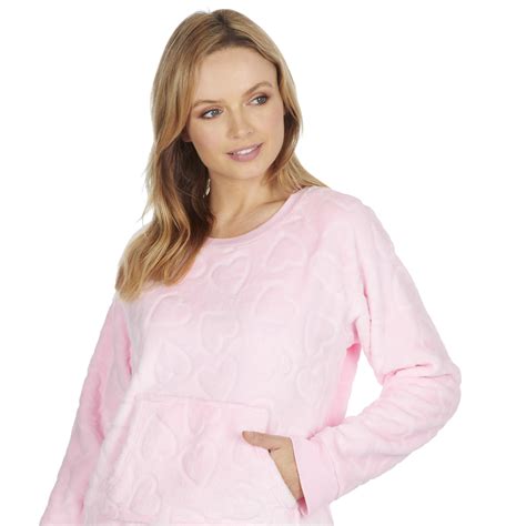 Womens Long Sleeved Pyjama Set Pink Warm Cosy Plush Fleece Ladies Pjs
